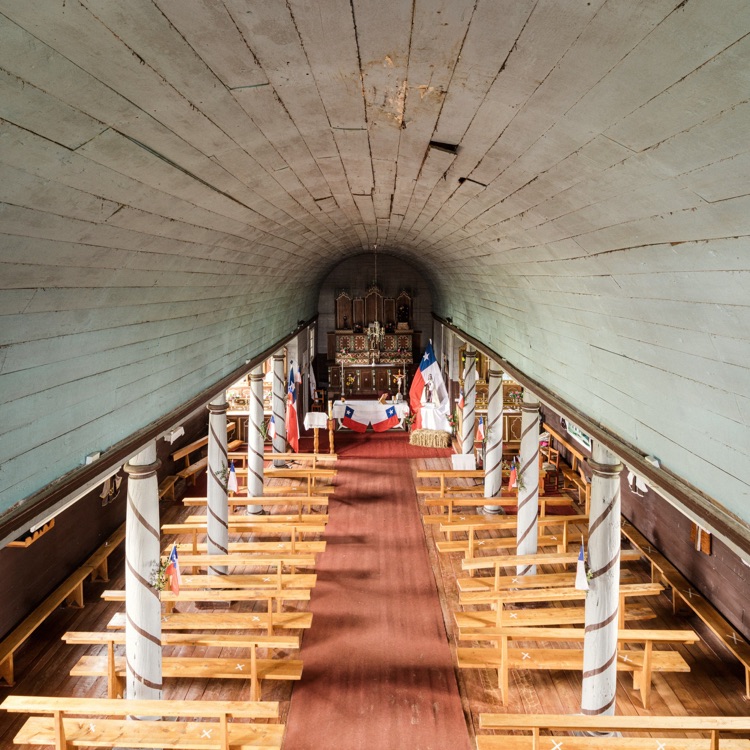 La bóveda interior de la iglesia de Compu, Chiloé