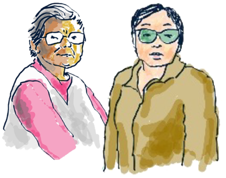 Retrato dibujado de Alicia y Eliana, de Lincay