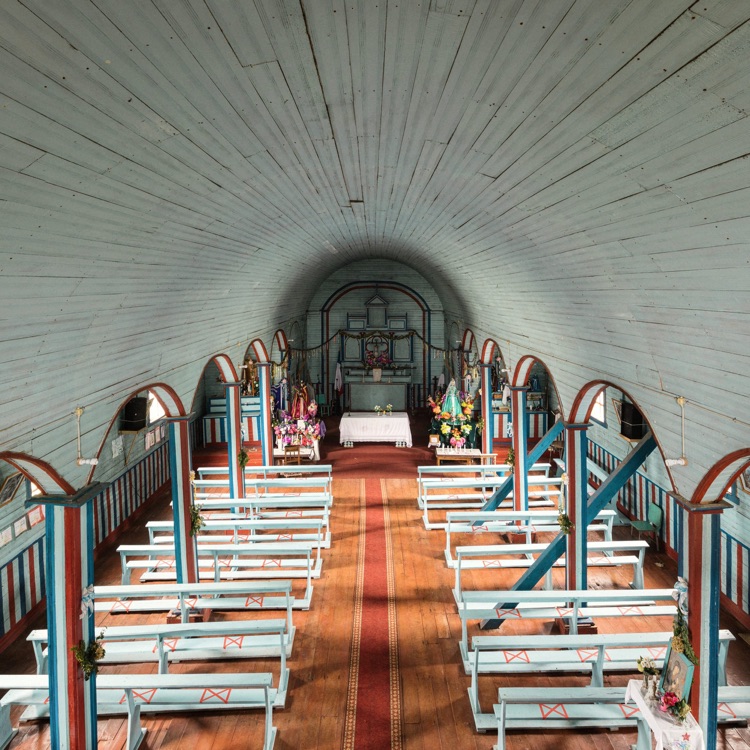 La bóveda interior de la iglesia de Matao, Chiloé