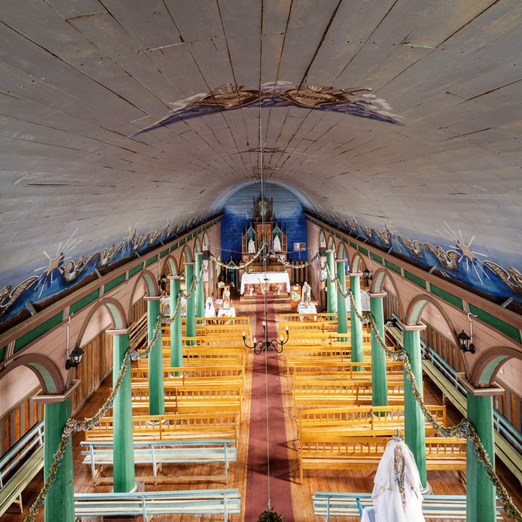 La bóveda interior de la iglesia de Puchilco, Chiloé