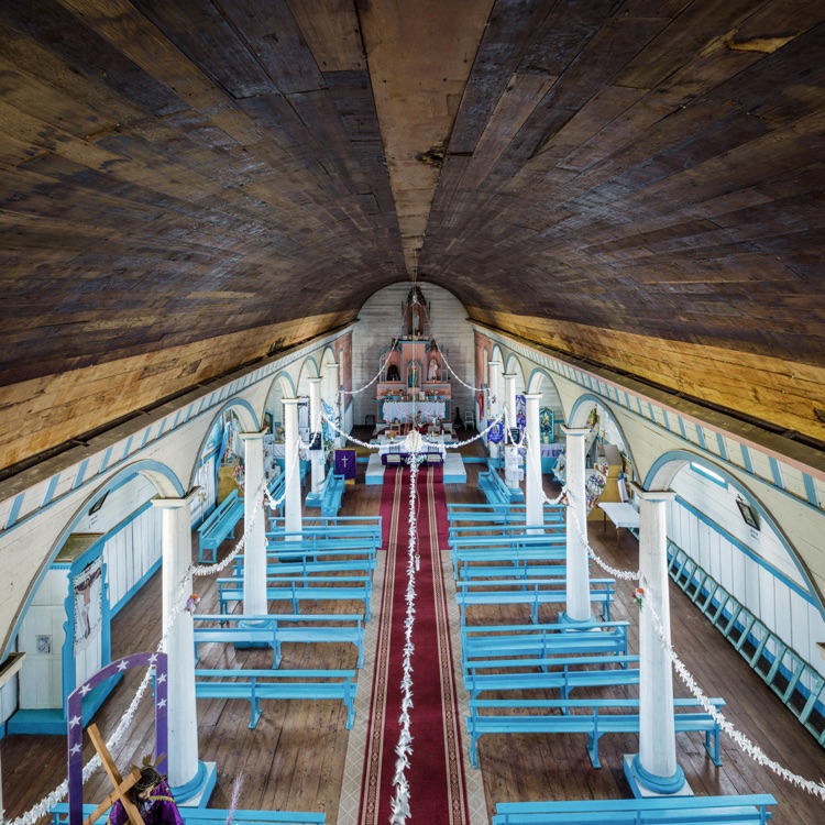 La bóveda interior de la iglesia de Quehui, Chiloé
